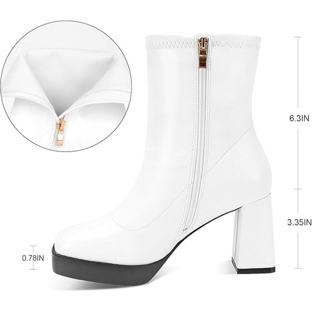 White Women's Block Heel Sock Boot - Picture 2 of 5